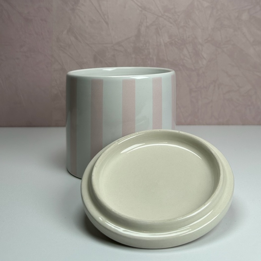 Striped Ceramic Jar with Pink Bow Lid - Picture 16 of 16